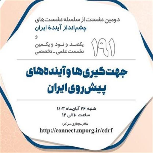 یکصد و نود یکمین نشست علمی تخصصی با عنوان جهت گیریها و آینده های پیش رو در ایران در مورخ 1403/8/26